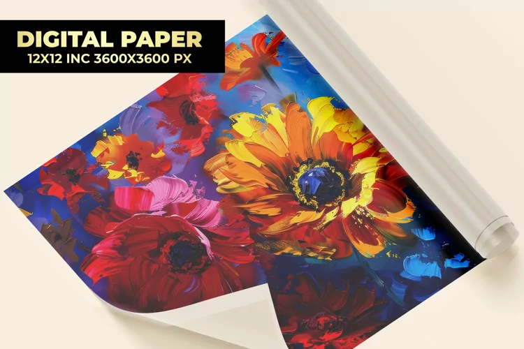 Oil Painting Flower Digital Paper