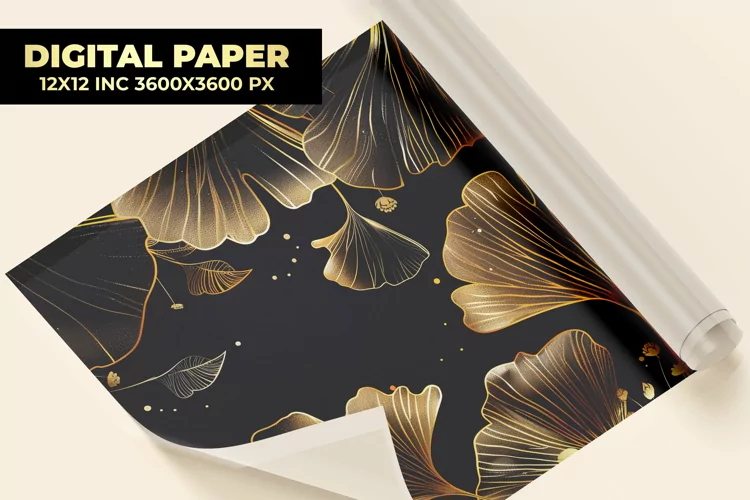 Ginkgo biloba golden leaves Digital Paper