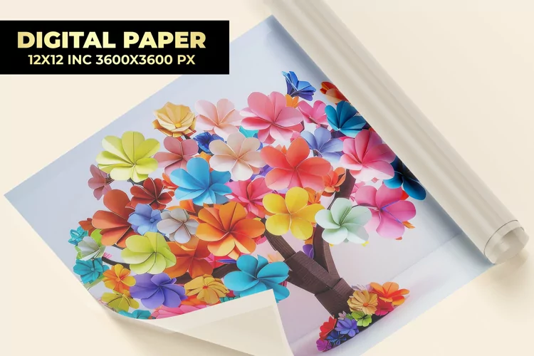 Colored Paper Flowers Digital Paper