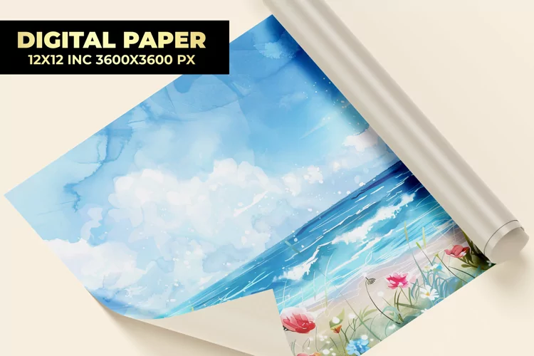 Beach With Flowers Digital Paper