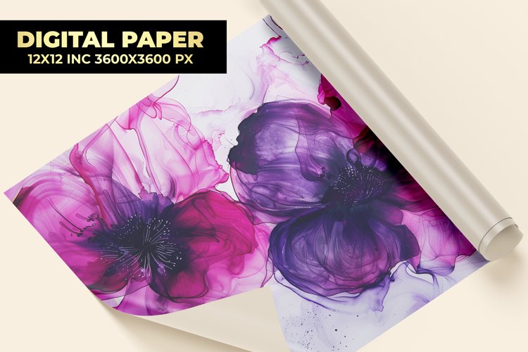 Watercolor Flower Digital Paper example image 1
