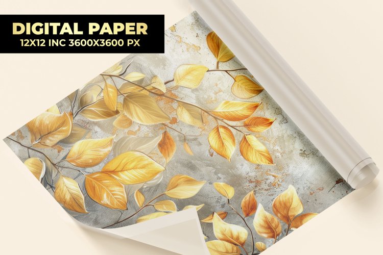 Golden Leaves Digital Paper example image 1