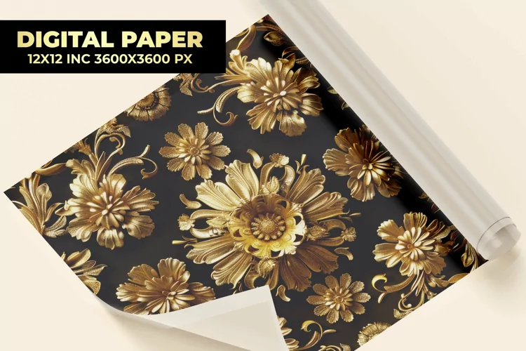 Golden Flower Digital Paper