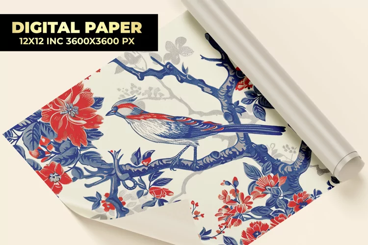 Flower With Bird Digital Paper