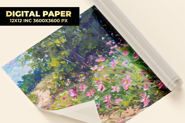 Field Of Flowers Oil Painting Digital Paper example image 1