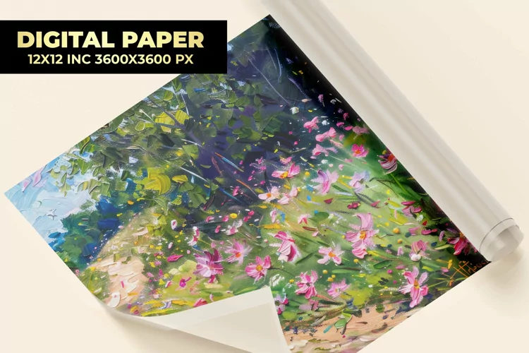 Field Of Flowers Oil Painting Digital Paper