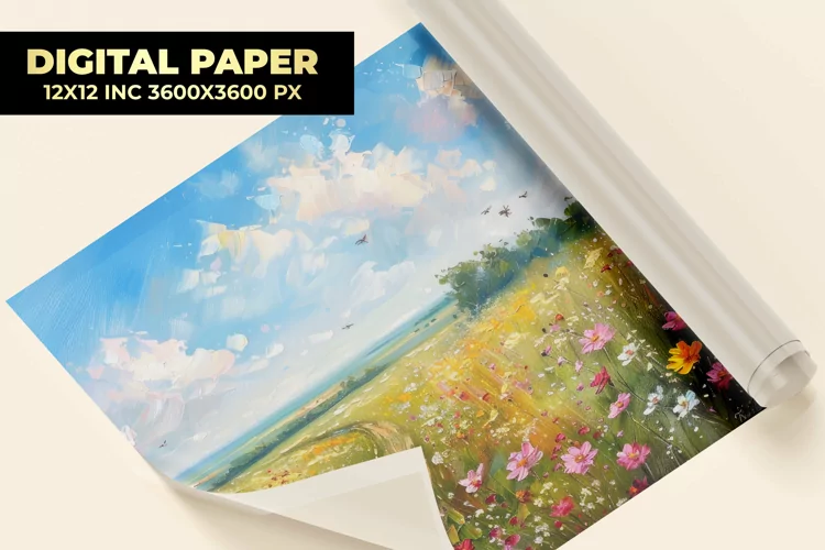 Field Of Flowers Oil Painting Digital Paper