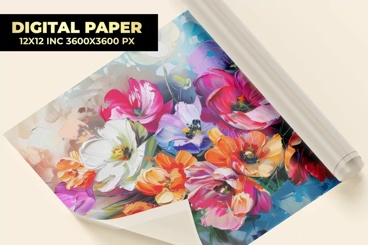 Oil Painting Flower Digital Paper