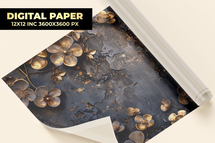 Golden Flower Digital Paper example image 1