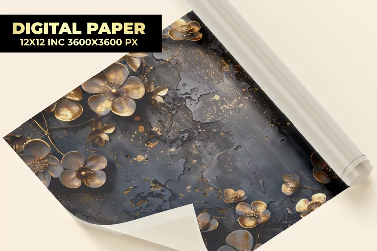 Golden Flower Digital Paper