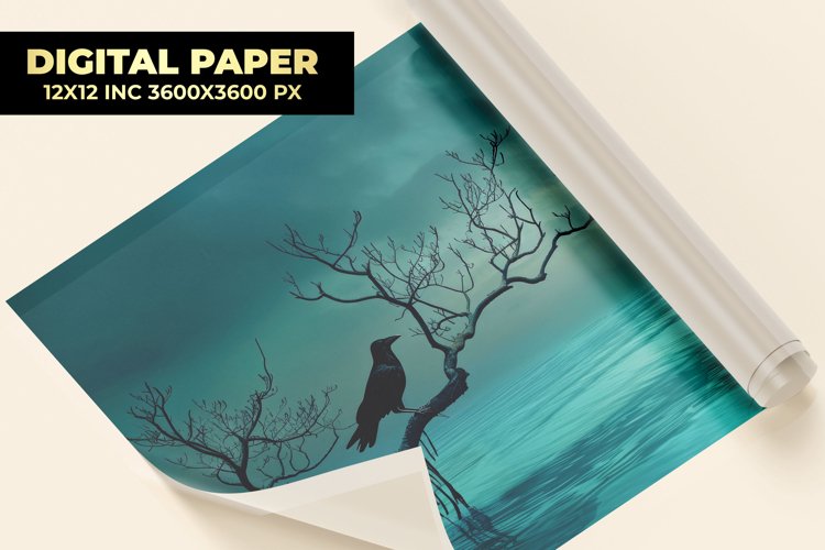 Crow With Lake Digital Paper