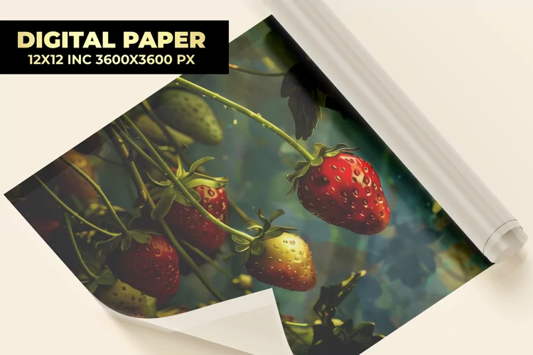 Strawberries Branch Digital Paper