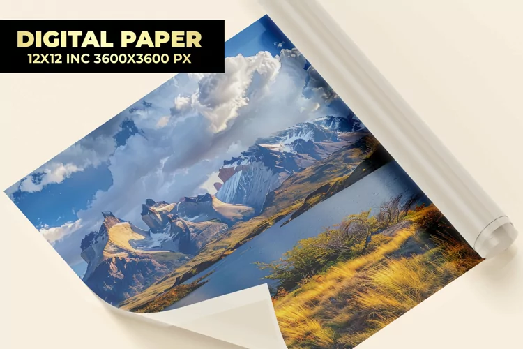Mountain With Lake Digital Paper