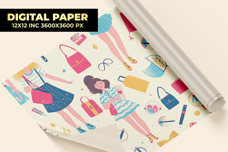 Cartoon Female With Fashion Accessories Digital Paper