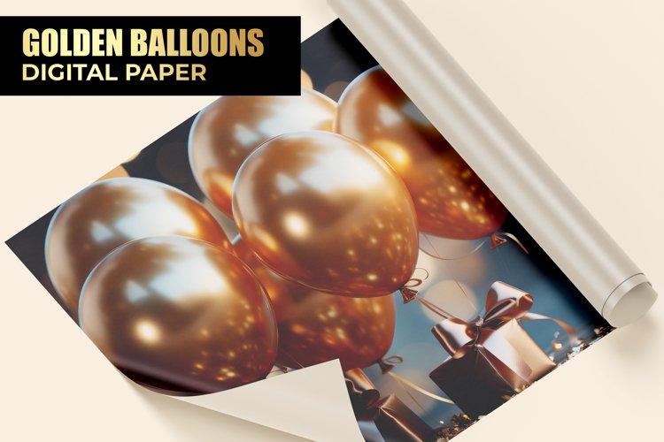Golden Balloons Digital Paper example image 1