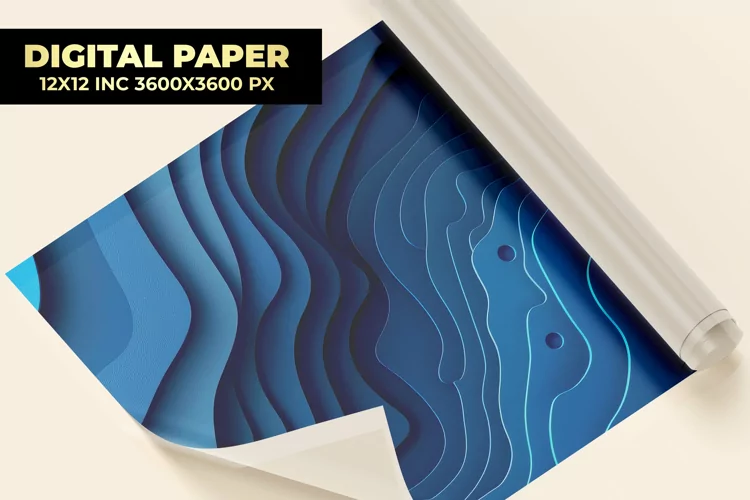 Blue Paper Cut Digital Paper