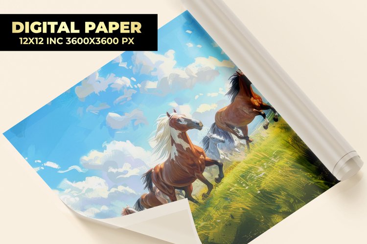 Horses With Field Digital Paper