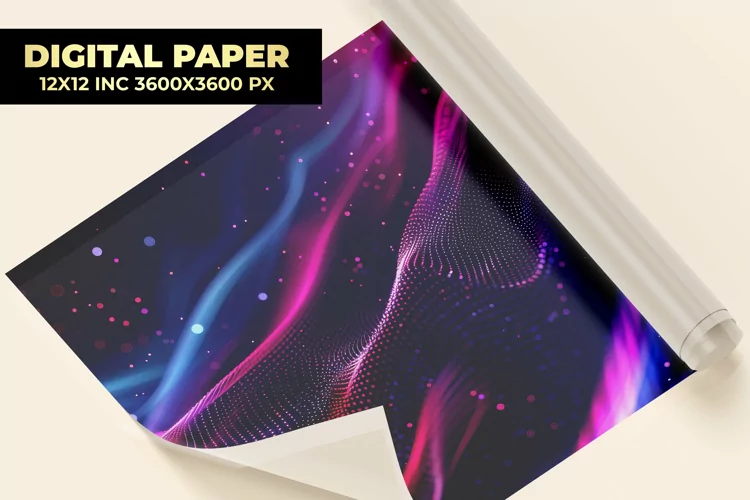Waves Glowing Particles Digital Paper