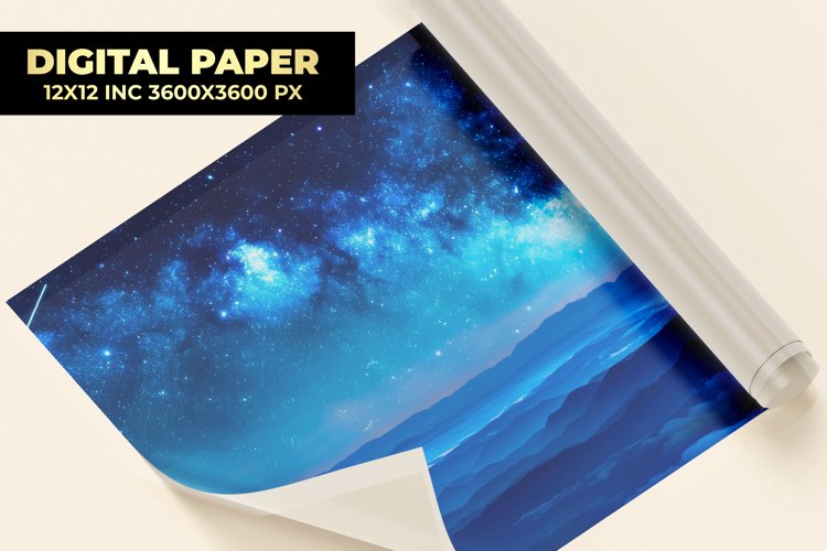 Starry Night With Mountain Digital Paper example image 1