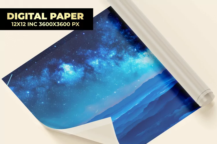 Starry Night With Mountain Digital Paper