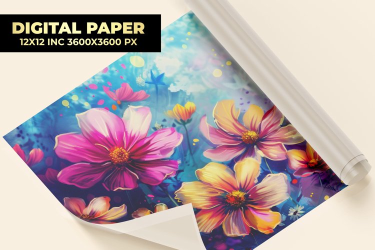 Watercolor Flower Digital Paper example image 1