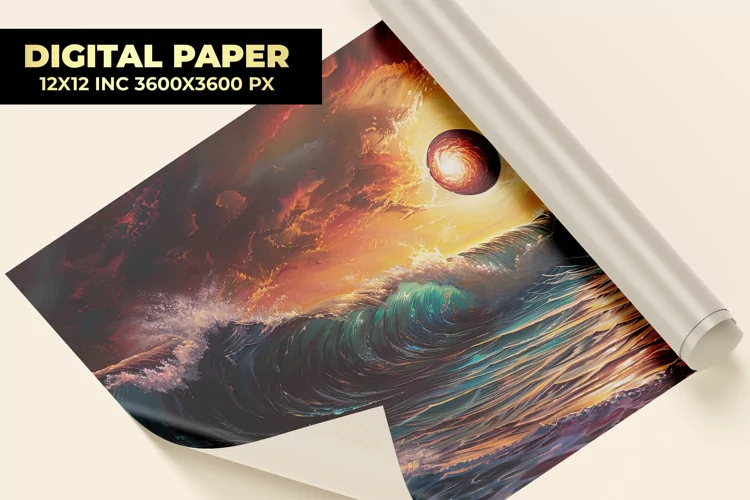 Sun With Sea Waves Digital Paper