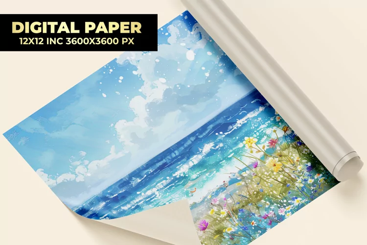 Beach With Flowers Digital Paper