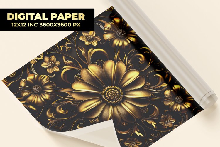 Golden Flower Digital Paper example image 1
