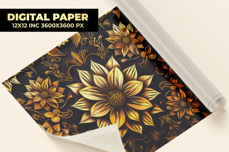 Golden Flower Digital Paper example image 1