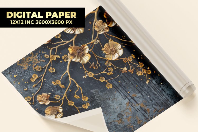 Golden Flower Digital Paper example image 1