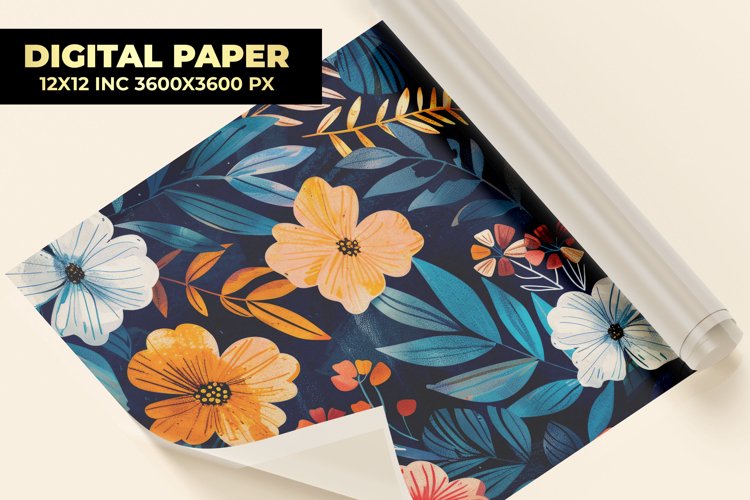 Colorful Floral Digital Paper example image 1