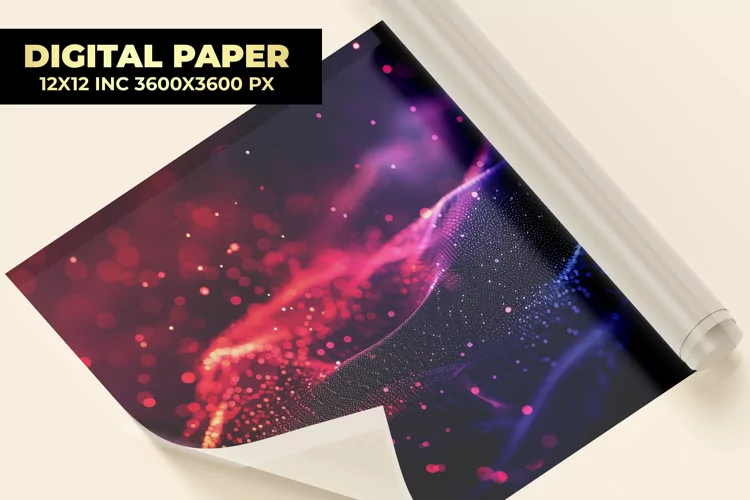 Waves Glowing Particles Digital Paper