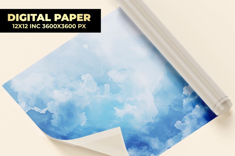 Blue Watercolor Digital Paper example image 1