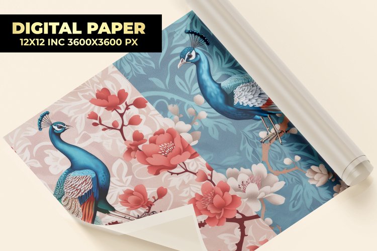 Flower With Peacock Digital Paper example image 1