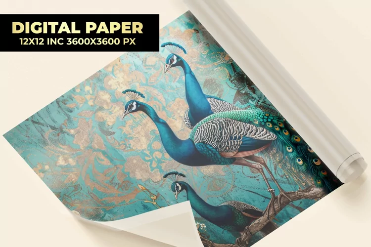 Flower With Peacock Digital Paper