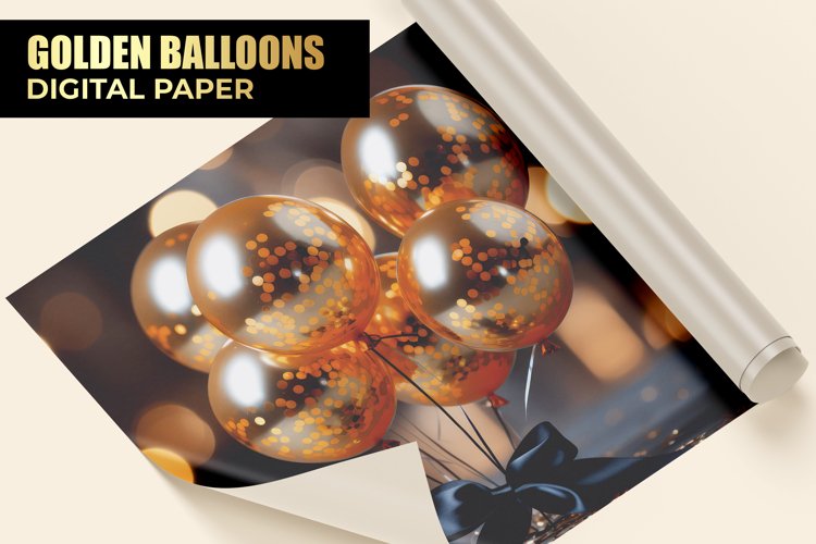 Golden Balloons Digital Paper example image 1