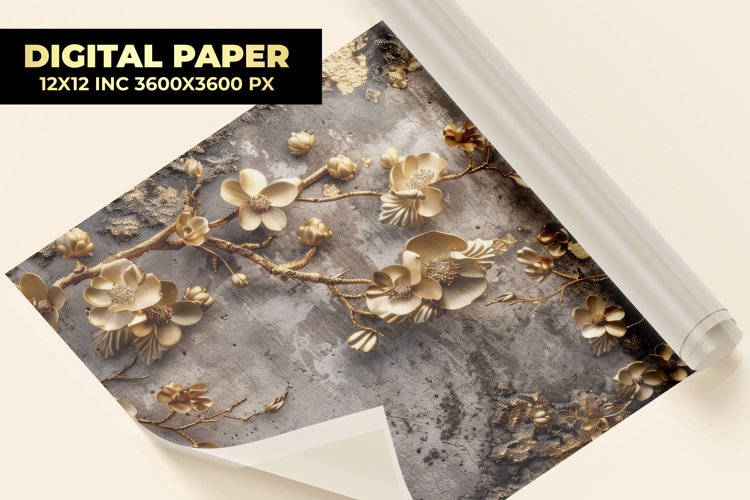 Golden Flower Digital Paper example image 1