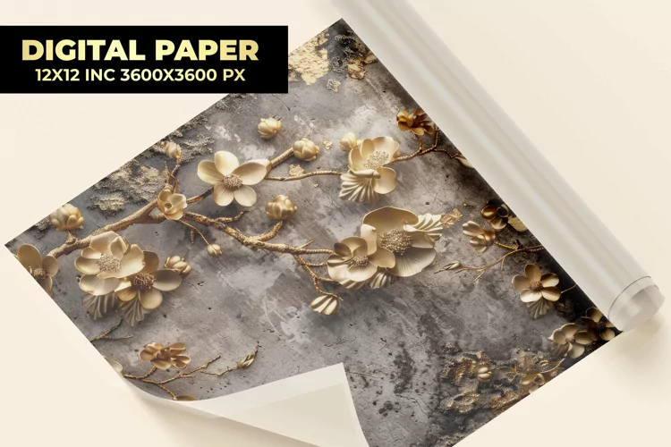 Golden Flower Digital Paper