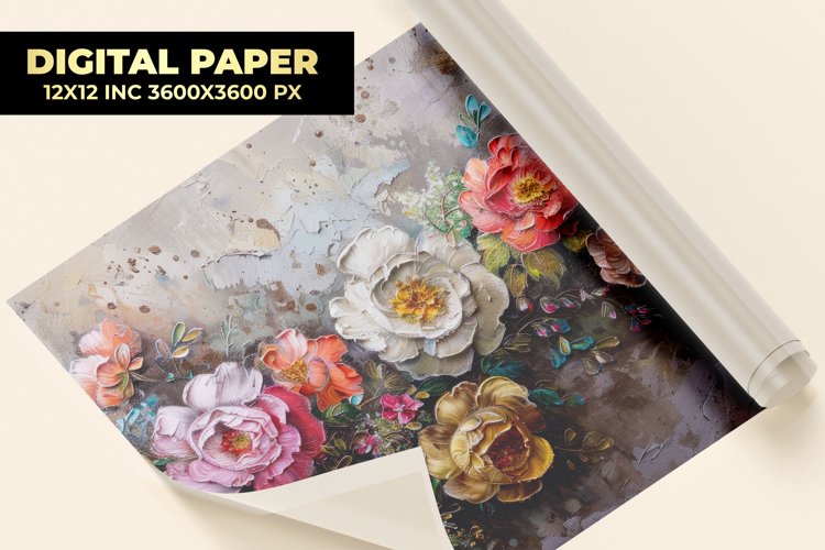 Flowers Oil Painting Digital Paper example image 1