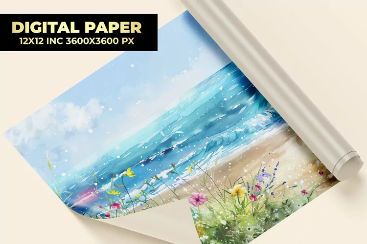 Beach With Flowers Digital Paper