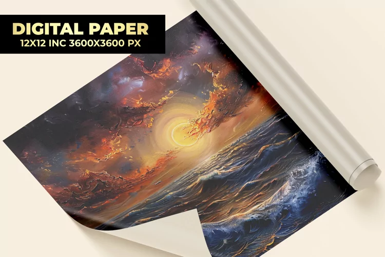 Sun With Sea Storm Digital Paper