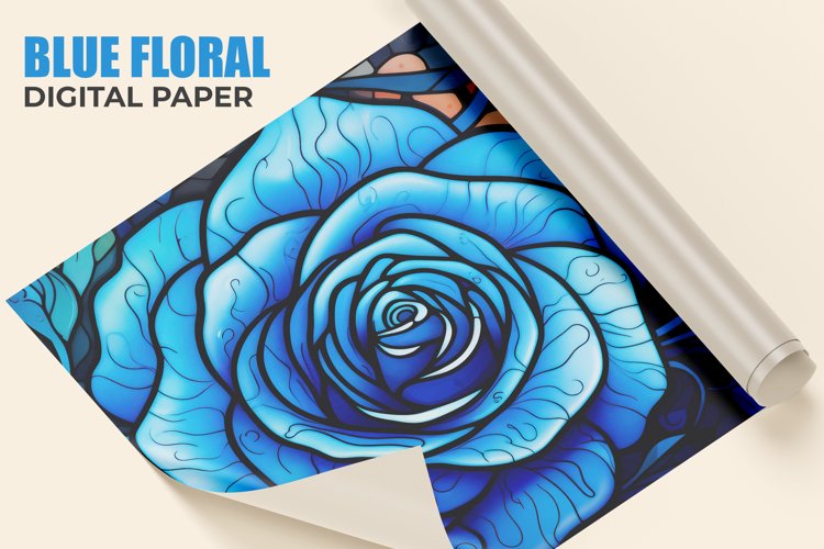 Blue Floral Digital Paper example image 1