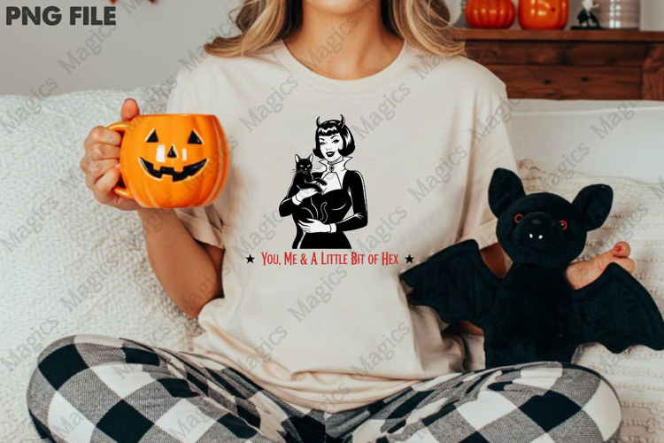 Halloween Pin-up Girl & Cat PNG
