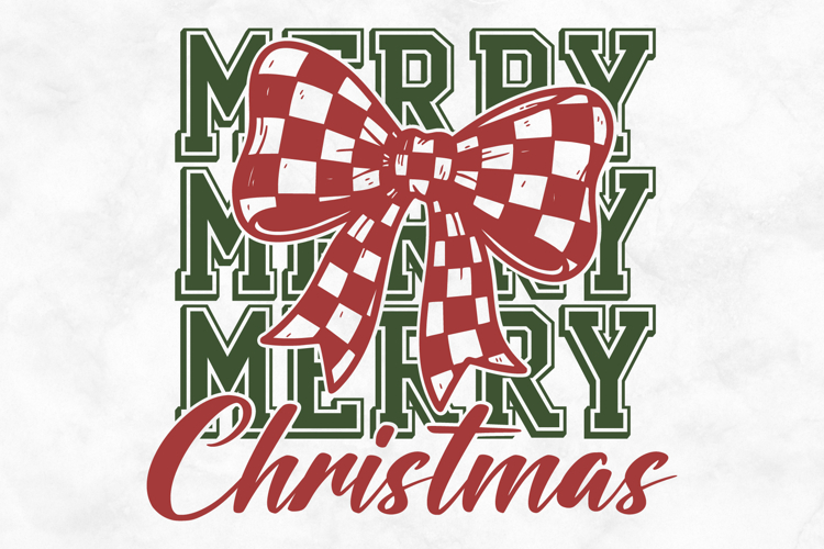 Merry Christmas Checkered Ribbon SVG PNG File