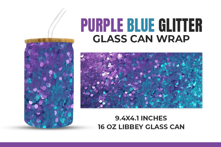 Purple Blue Glitter Glass Can Wrap example image 1
