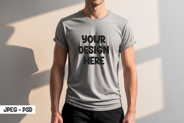 Grey T-Shirt PSD Mockup with Shadows