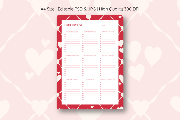 Heart Grocery List Template | Grocery List | Planner
