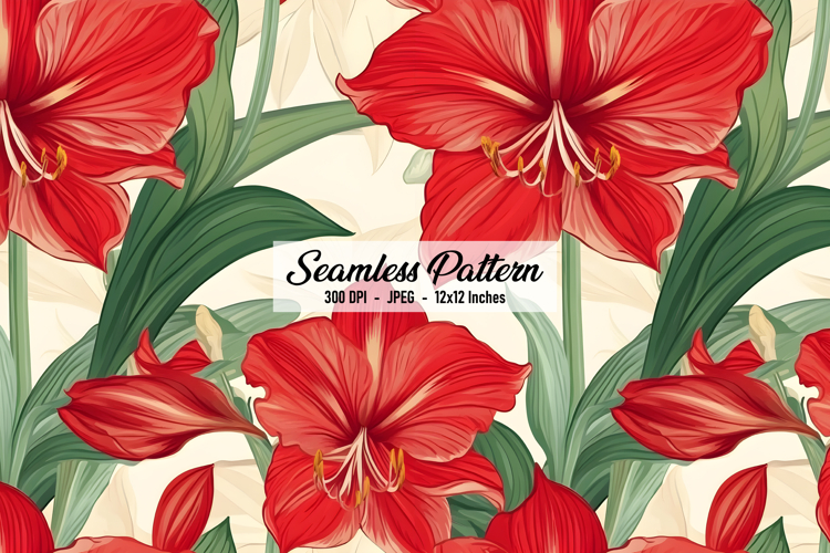 Amaryllis Flower Digital Paper Pattern | Seamless Pattern