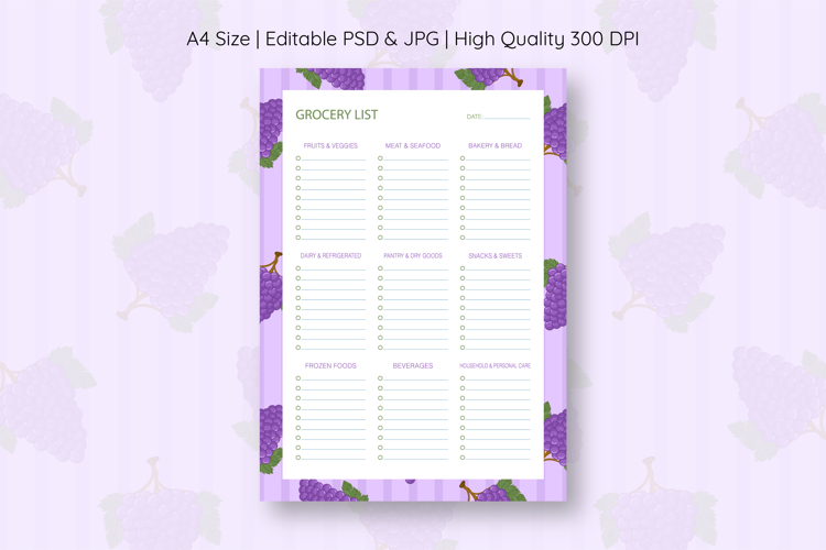 Grapes Grocery List Template | Grocery List | Planner