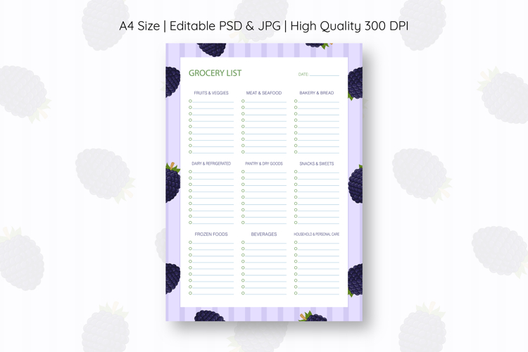 Blackberry Grocery List Template | Grocery List | Planner
